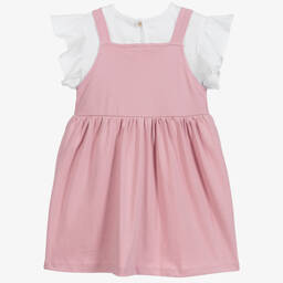 بابيدو -طقم فستان وتوب قطن لون زهري وأبيض | Childrensalon Outlet