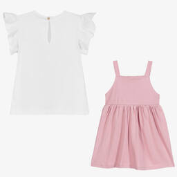 بابيدو -طقم فستان وتوب قطن لون زهري وأبيض | Childrensalon Outlet