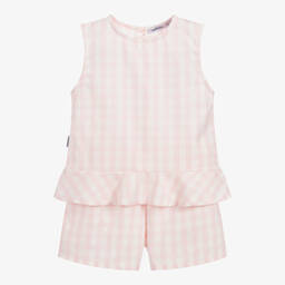 Babidu-Pink Check Cotton Shorts Set | Childrensalon Outlet