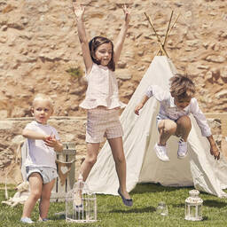 Babidu-Pink Check Cotton Shorts Set | Childrensalon Outlet