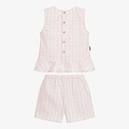 Babidu-Pink Check Cotton Shorts Set | Childrensalon Outlet