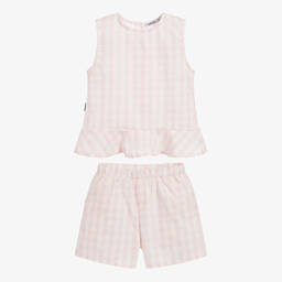 Babidu-Pink Check Cotton Shorts Set | Childrensalon Outlet