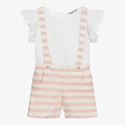 Babidu-Комплект с шортами цвета слоновой кости в розовую полоску | Childrensalon Outlet