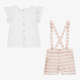 Babidu-Комплект с шортами цвета слоновой кости в розовую полоску | Childrensalon Outlet