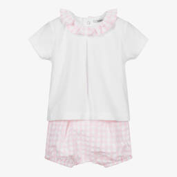 Babidu-Комплект белого и розового цвета с шортами для малышей | Childrensalon Outlet