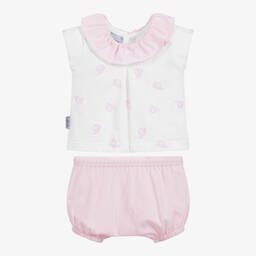Babidu-Pink & White Cotton Shorts Set | Childrensalon Outlet