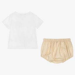 Babidu-طقم شورت أطفال ولادي قطن وكتان لون أبيض وبيج | Childrensalon Outlet