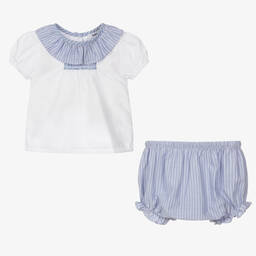 Babidu-White & Blue Striped Shorts Set | Childrensalon Outlet