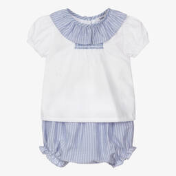 Babidu-White & Blue Striped Shorts Set | Childrensalon Outlet