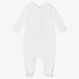 Babidu-White Cotton Babygrow | Childrensalon Outlet