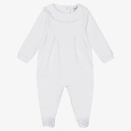 Babidu-White Cotton Velour Babygrow | Childrensalon Outlet