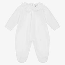 Babidu-White Cotton Velour Babygrow | Childrensalon Outlet