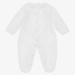 Babidu-White Cotton Velour Babygrow | Childrensalon Outlet