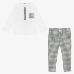 Babidu-Белый топ и брюки в клетку | Childrensalon Outlet