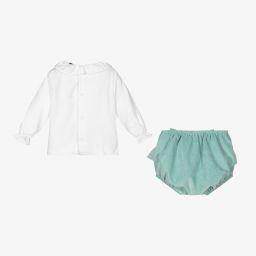 بابيدو -طقم شورت وبلوز أطفال بناتي قطن لون أخضر وأبيض | Childrensalon Outlet