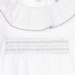 Babidu-White & Grey Velour Babygrow | Childrensalon Outlet