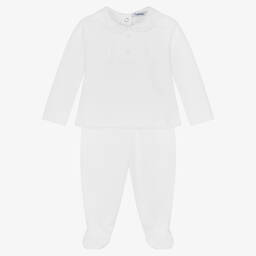 Babidu-White Quilted Cotton 2 Piece Babygrow | Childrensalon Outlet
