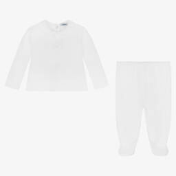 Babidu-White Quilted Cotton 2 Piece Babygrow | Childrensalon Outlet