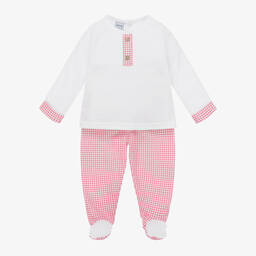 Babidu-White & Red Gingham 2 Piece Babygrow | Childrensalon Outlet