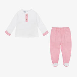 Babidu-White & Red Gingham 2 Piece Babygrow | Childrensalon Outlet