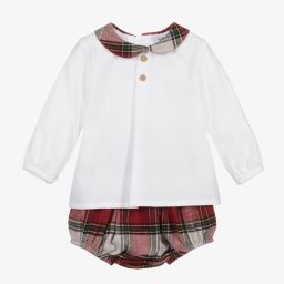 Babidu-طقم شورت تارتان لون أبيض وأحمر للأطفال | Childrensalon Outlet