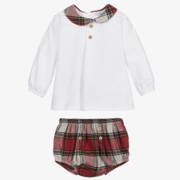 Babidu-طقم شورت تارتان لون أبيض وأحمر للأطفال | Childrensalon Outlet
