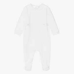 Babidu-White Velour Babygrow | Childrensalon Outlet