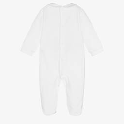 Babidu-White Velour Collared Babygrow | Childrensalon Outlet
