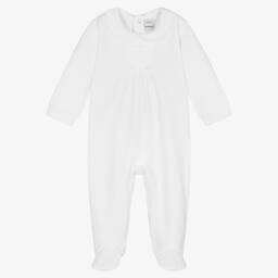 Babidu-White Velour Collared Babygrow | Childrensalon Outlet