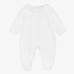 Babidu-White Velour Smocked Babygrow | Childrensalon Outlet