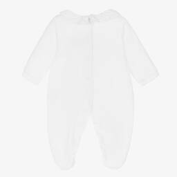 Babidu-White Velour Smocked Babygrow | Childrensalon Outlet