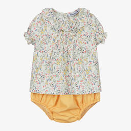 Babidu-Yellow Cotton Shorts Set | Childrensalon Outlet