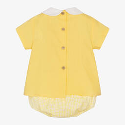 Babidu- Yellow Cotton Smocked Shorts Set | Childrensalon Outlet