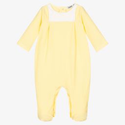Babidu-Yellow Cotton Waffle Babygrow | Childrensalon Outlet