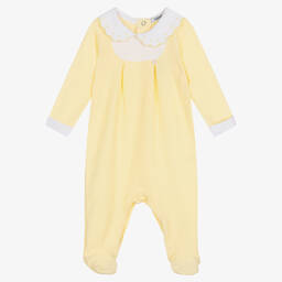 Babidu-Желто-белый хлопковый комбинезон | Childrensalon Outlet