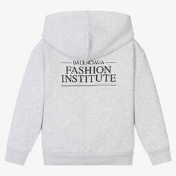 Balenciaga-Grey Marl Cotton Logo Hoodie | Childrensalon Outlet
