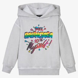 Balenciaga Grey Rainbow Logo Hoodie Childrensalon Outlet