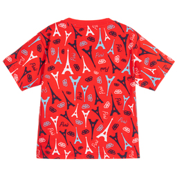 Balenciaga-Red Cotton Paris Logo T-Shirt | Childrensalon Outlet