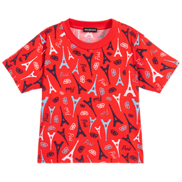 Balenciaga-Red Cotton Paris Logo T-Shirt | Childrensalon Outlet
