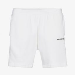Balenciaga-White Cotton Logo Shorts | Childrensalon Outlet