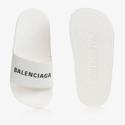 Balenciaga-White Logo Sliders | Childrensalon Outlet