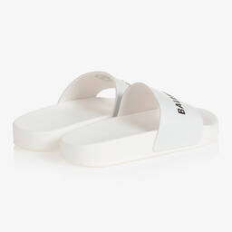 Balenciaga-White Logo Sliders | Childrensalon Outlet
