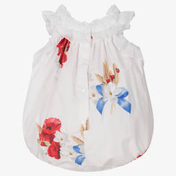 Balloon Chic-Baby Girls White Cotton Poppies Shortie | Childrensalon Outlet