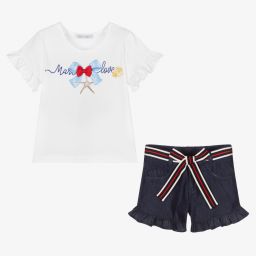 Balloon Chic-Girls Blue Chambray Shorts Set | Childrensalon Outlet