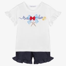 Balloon Chic-Girls Blue Chambray Shorts Set | Childrensalon Outlet