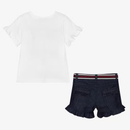 Balloon Chic-Girls Blue Chambray Shorts Set | Childrensalon Outlet