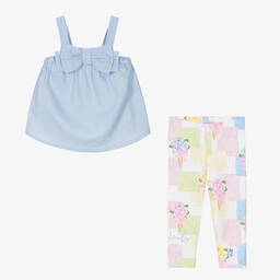 Balloon Chic-Girls Blue Cotton Floral Leggings Set | Childrensalon Outlet