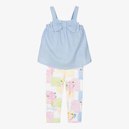 Balloon Chic-Girls Blue Cotton Floral Leggings Set | Childrensalon Outlet