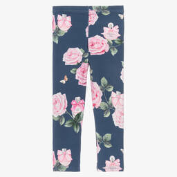 Balloon Chic-Girls Blue Cotton Rose Print Leggings | Childrensalon Outlet