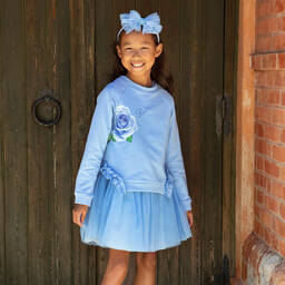 Balloon Chic-Girls Blue Cotton & Tulle Rose Dress | Childrensalon Outlet
